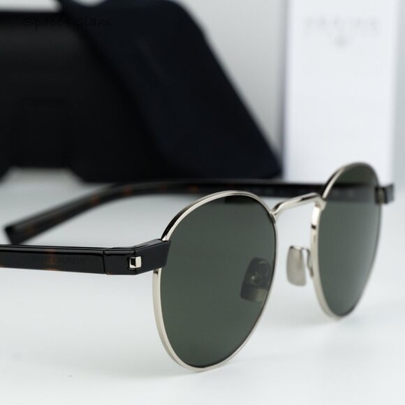 BRAND NEW Saint Laurent SL707 001 Silver Havana Grey Oval Unisex Sunglasses - Picture 3 of 10